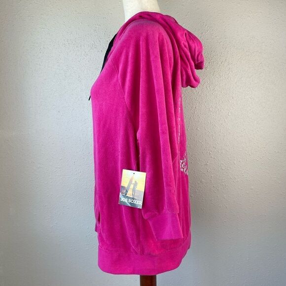 NWT Joe Boxer Pink Peace Sign Full Zip Hooded Jacket Size L Juniors - Picture 3 of 8